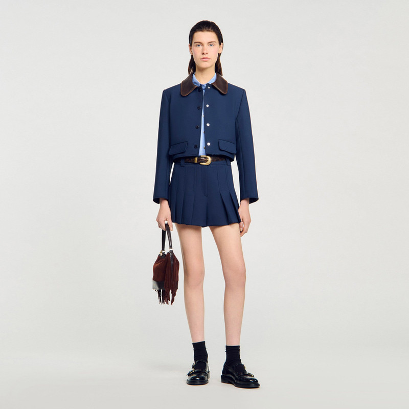 Sandro CROPPED JACKET WITH LEATHER COLLAR outlook