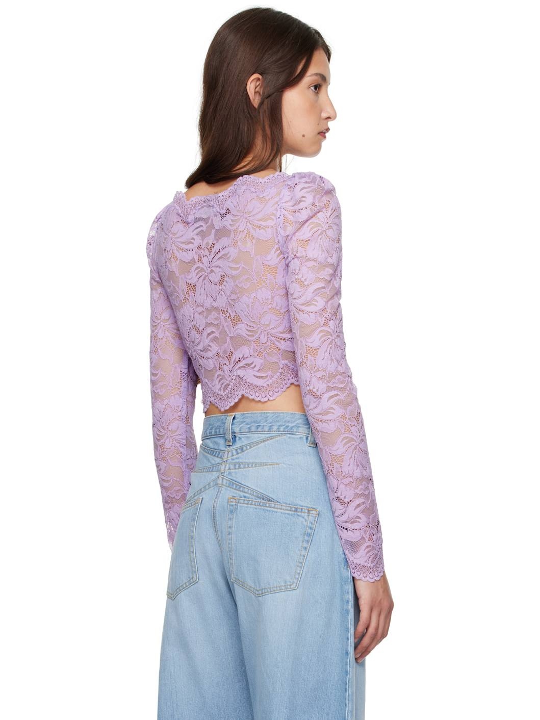Purple Long-Sleeved Crop Blouse - 3