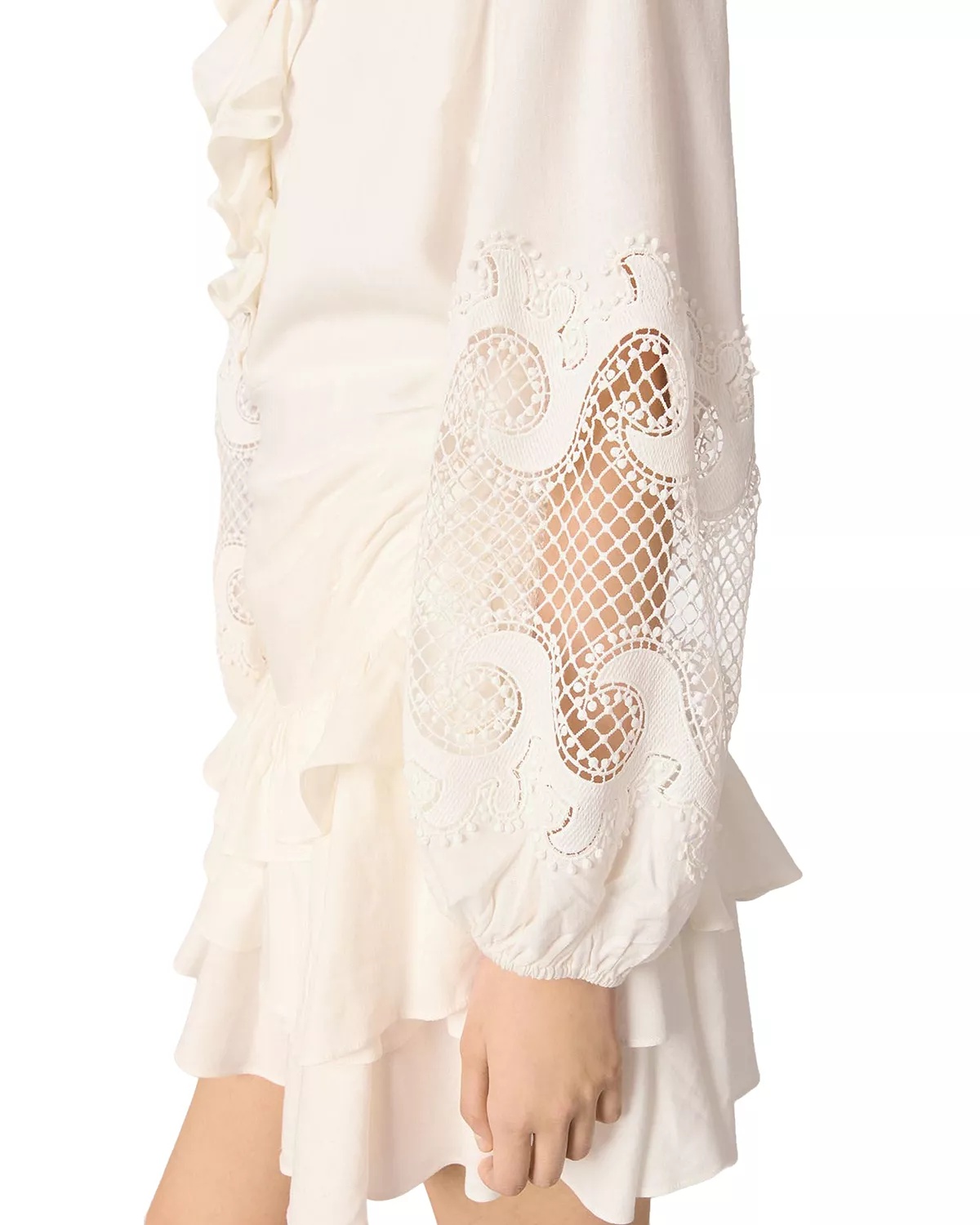 Ruffled and Embroidered Sleeve Dress - 6
