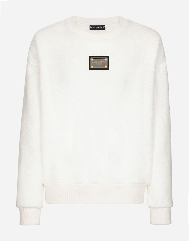 Round-neck terrycloth sweatshirt with logo tag 1
