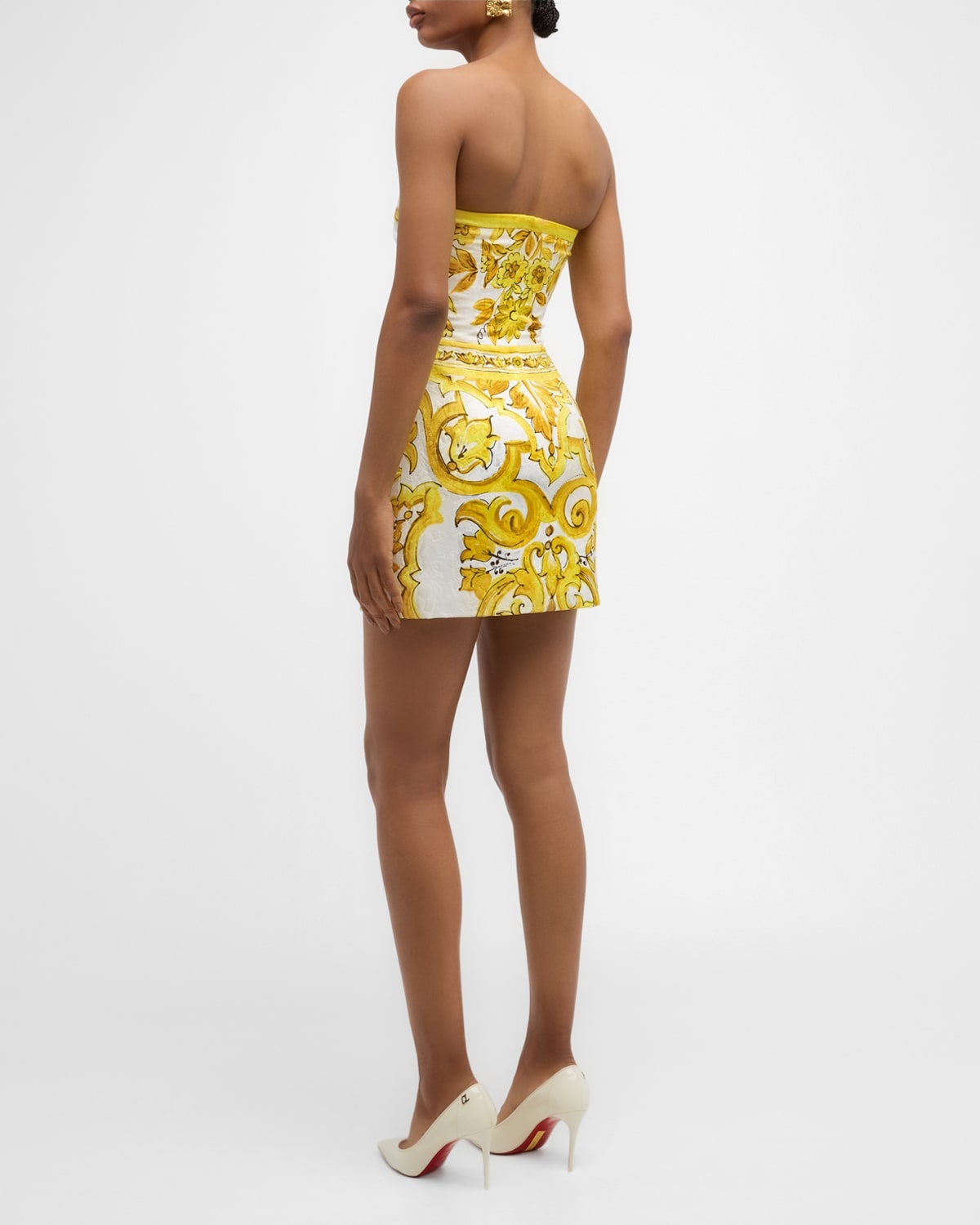 Maiolica-Print Brocade Strapless Mini Dress - 4