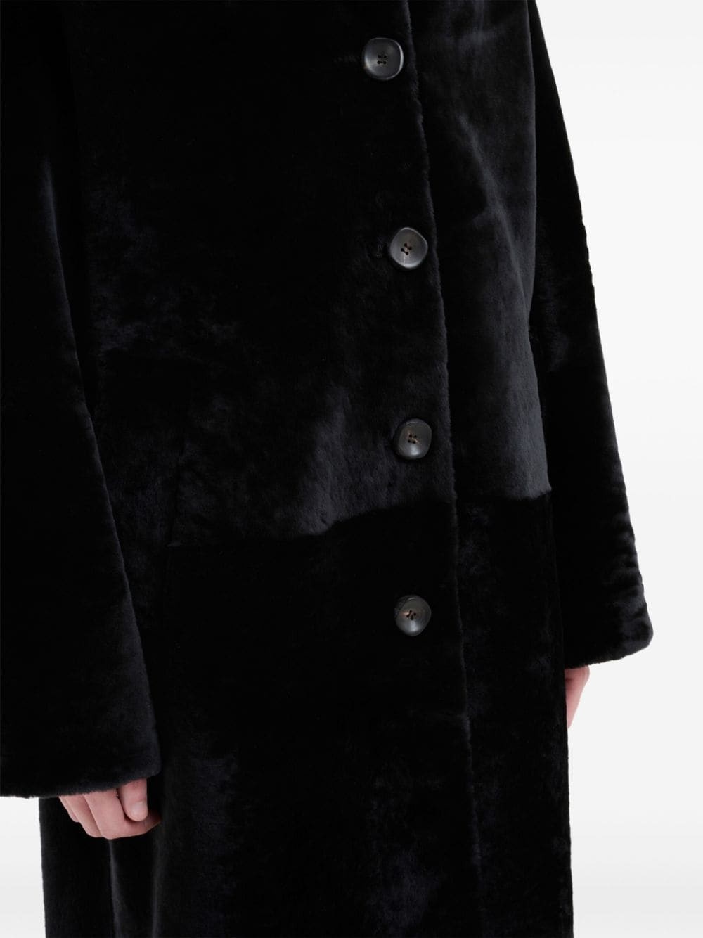 single-breasted faux-fur coat - 6