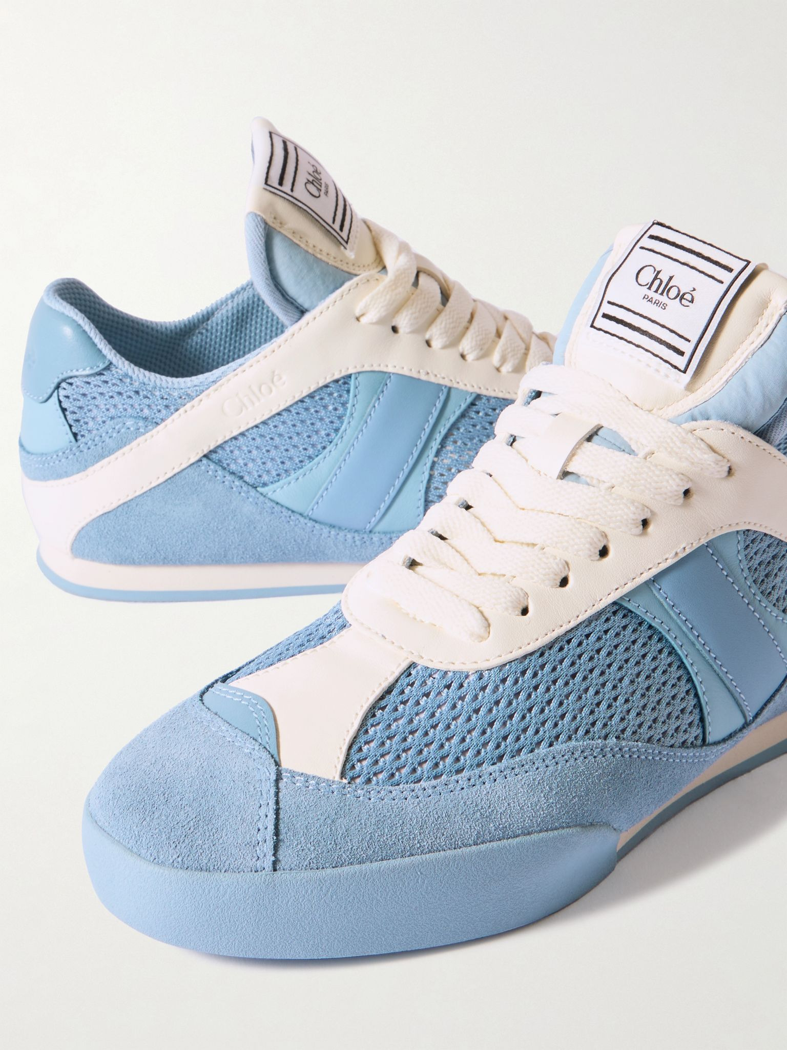 Kick suede and leather-trimmed mesh sneakers Sky blue - 4