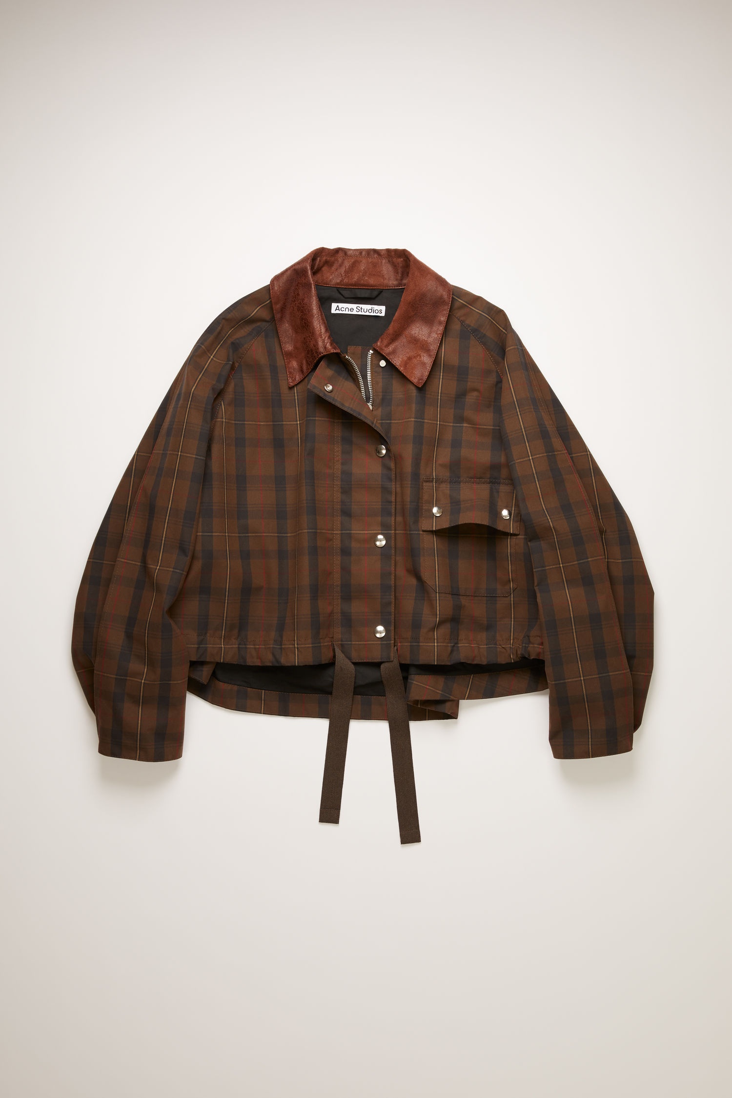 Checked waxed cotton jacket brown/beige - 1