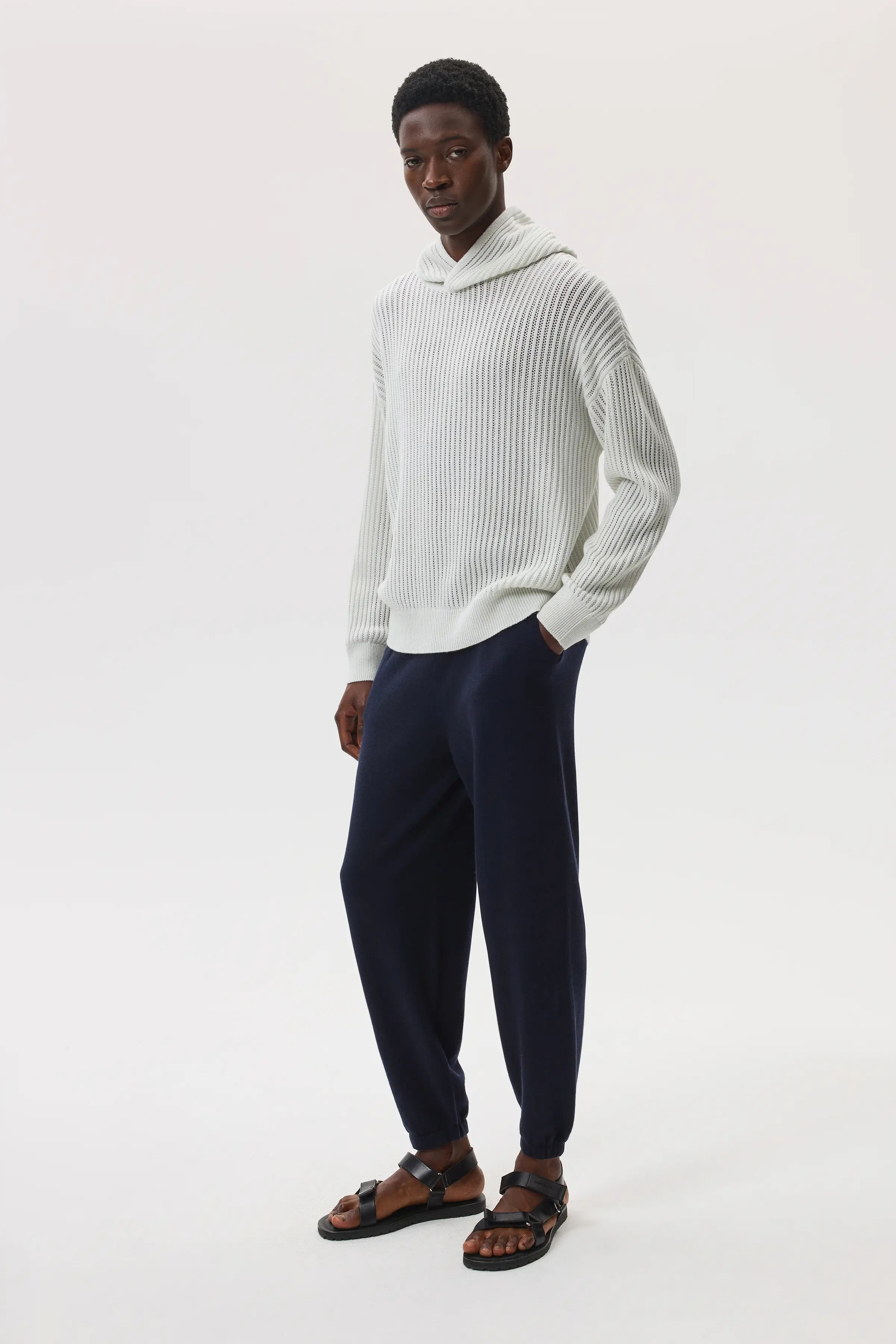 Mesh Rib Cashmere White Hoodie - 6