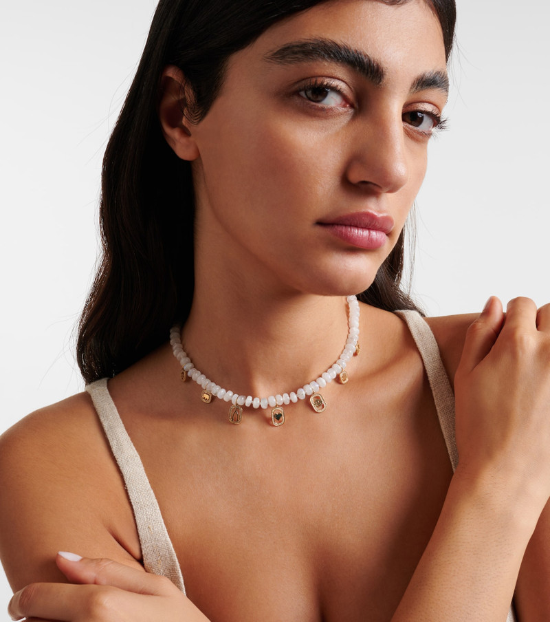 SYDNEY EVAN Multi-charm 14kt gold necklace with moonstone and diamonds outlook
