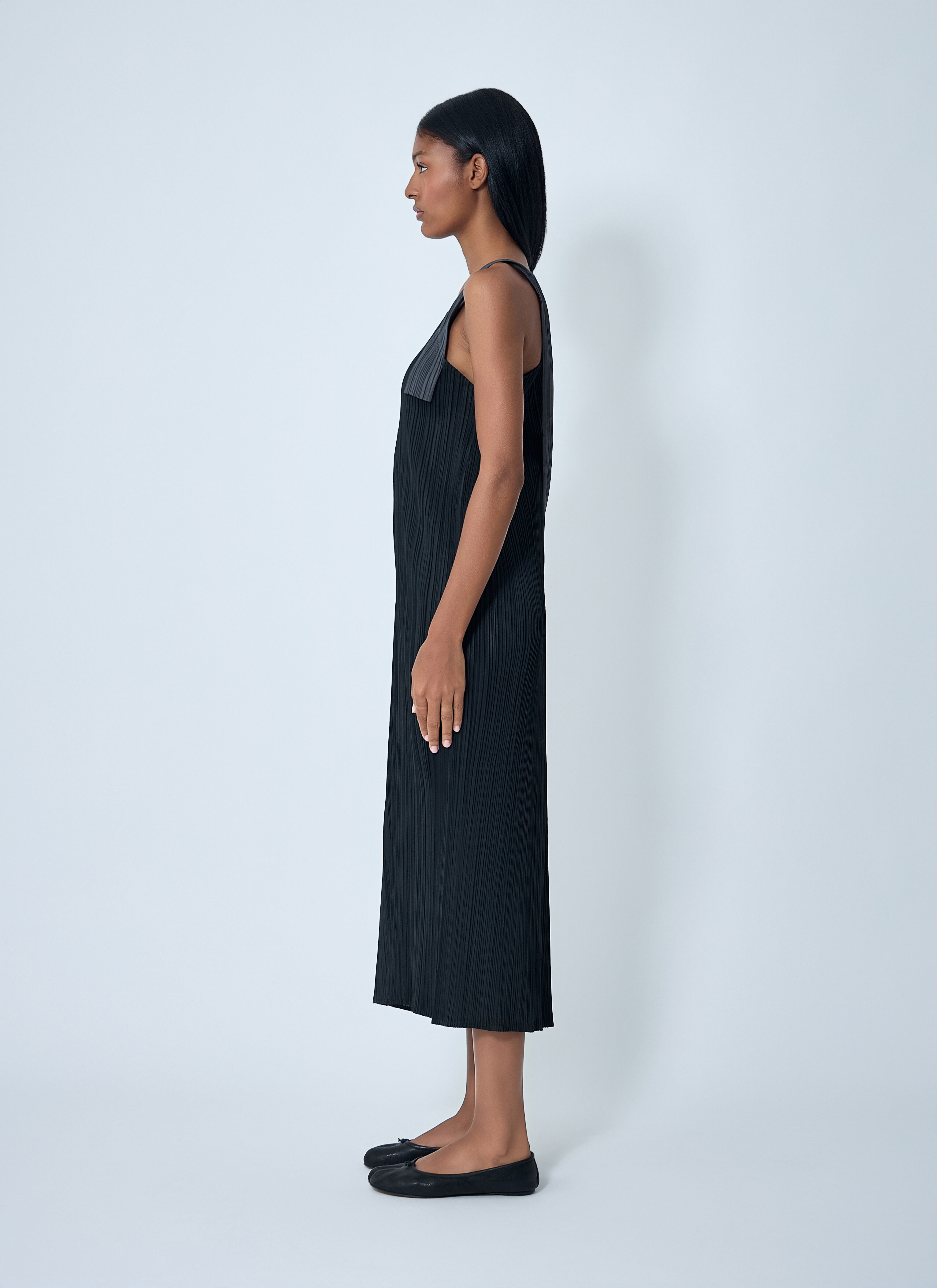 Contrast Panel Pleated Midi Dress - 3