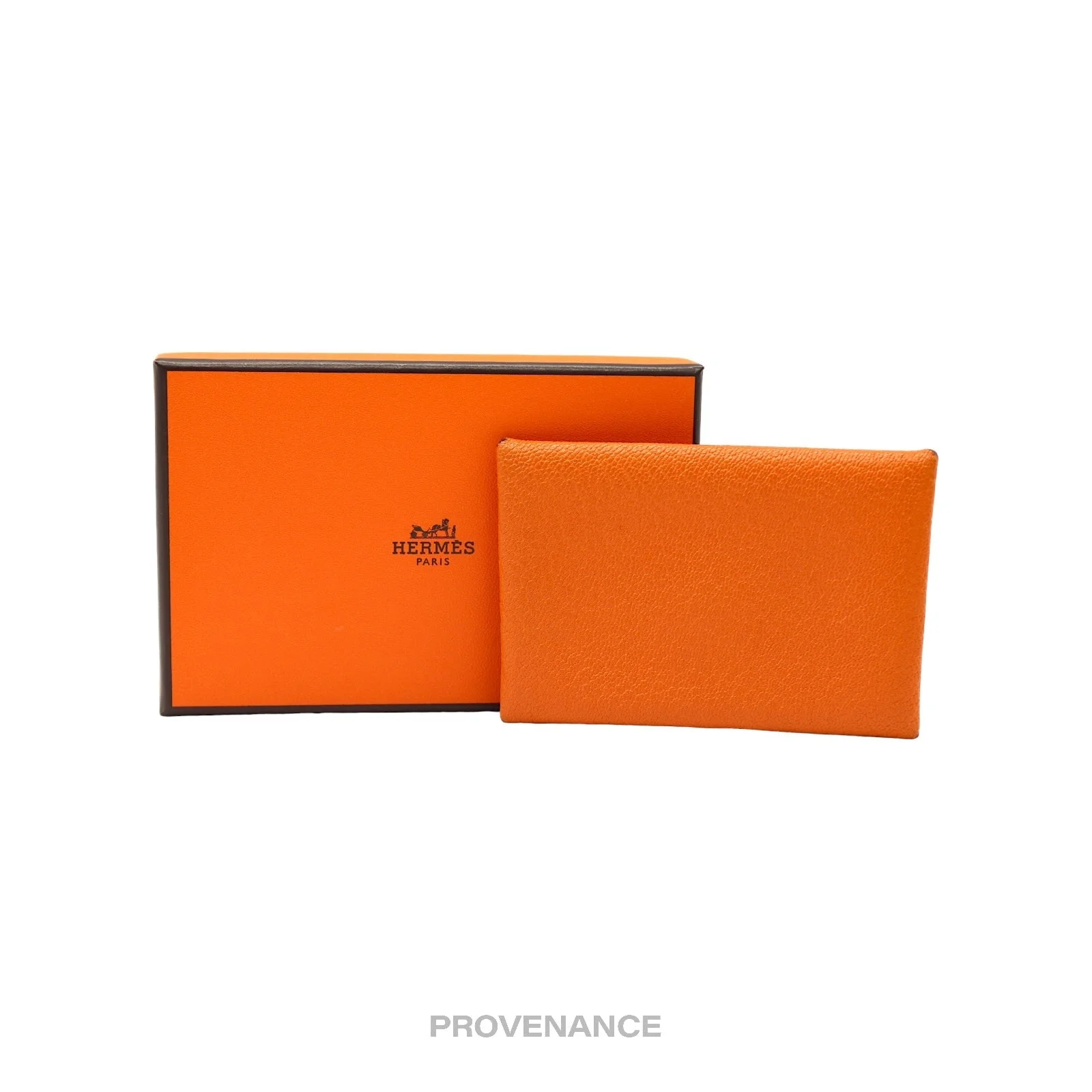 Hermès Calvi Card Wallet - Orange Chevre Mysore Leather - 1