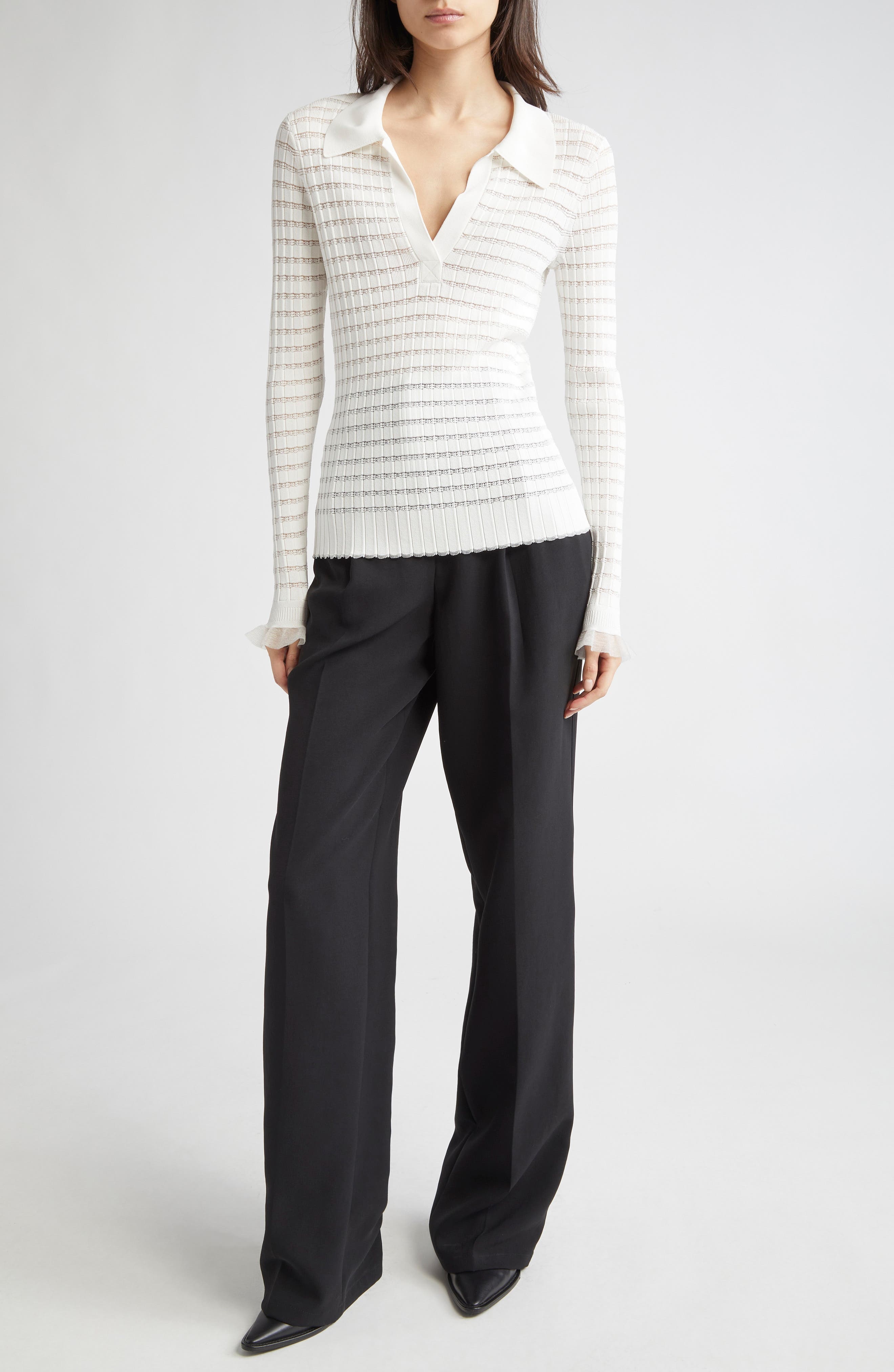 3.1 Phillip Lim Texture Knit Long Sleeve Polo in Ivory at Nordstrom - 2