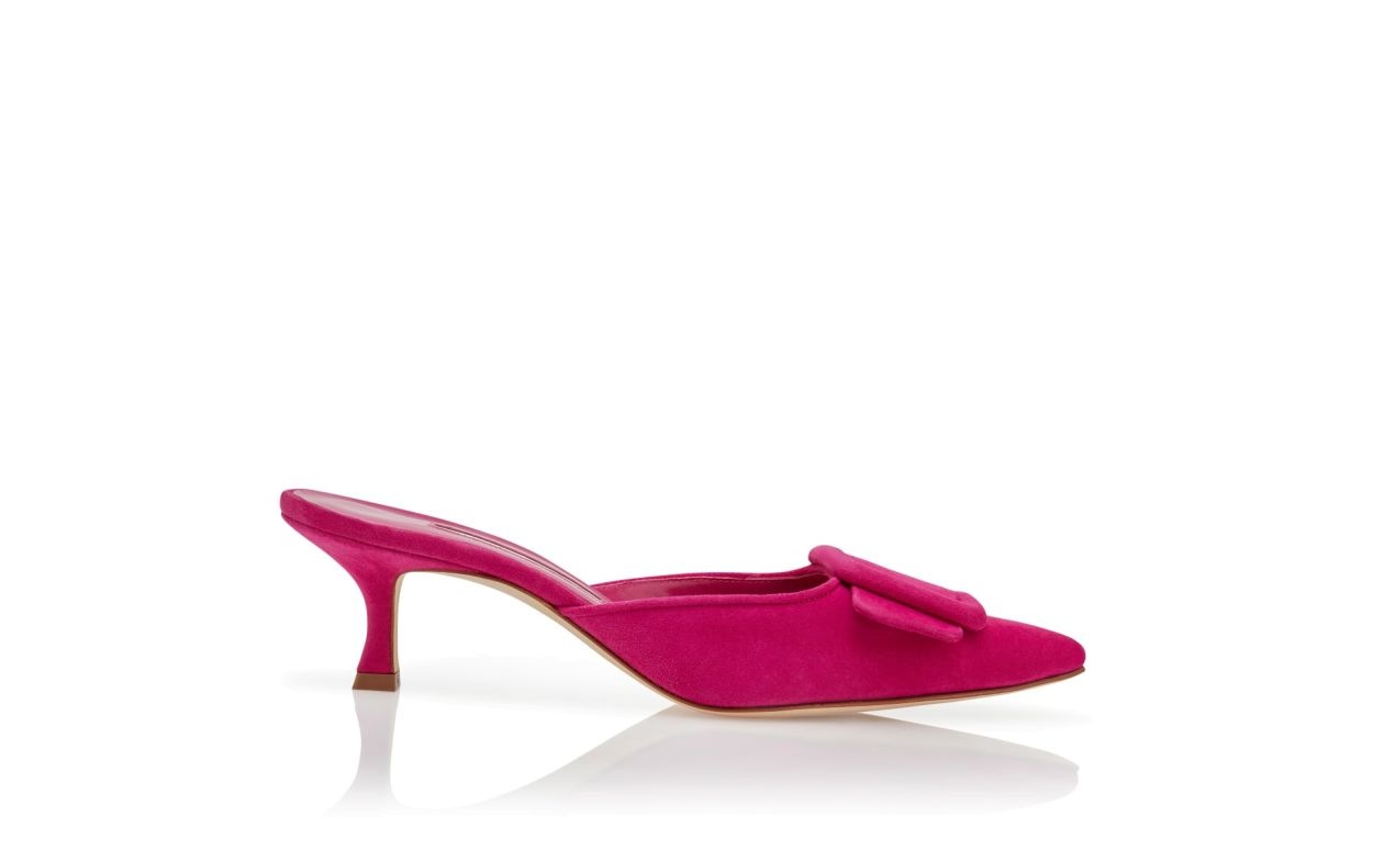 Dark Pink Suede Buckle Detail Mules - 4