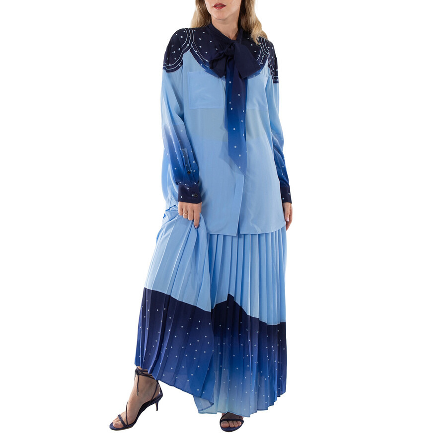 Burberry Soft Cornflower Blue Lise Constellation-Print Silk Ruffle Skirt - 6