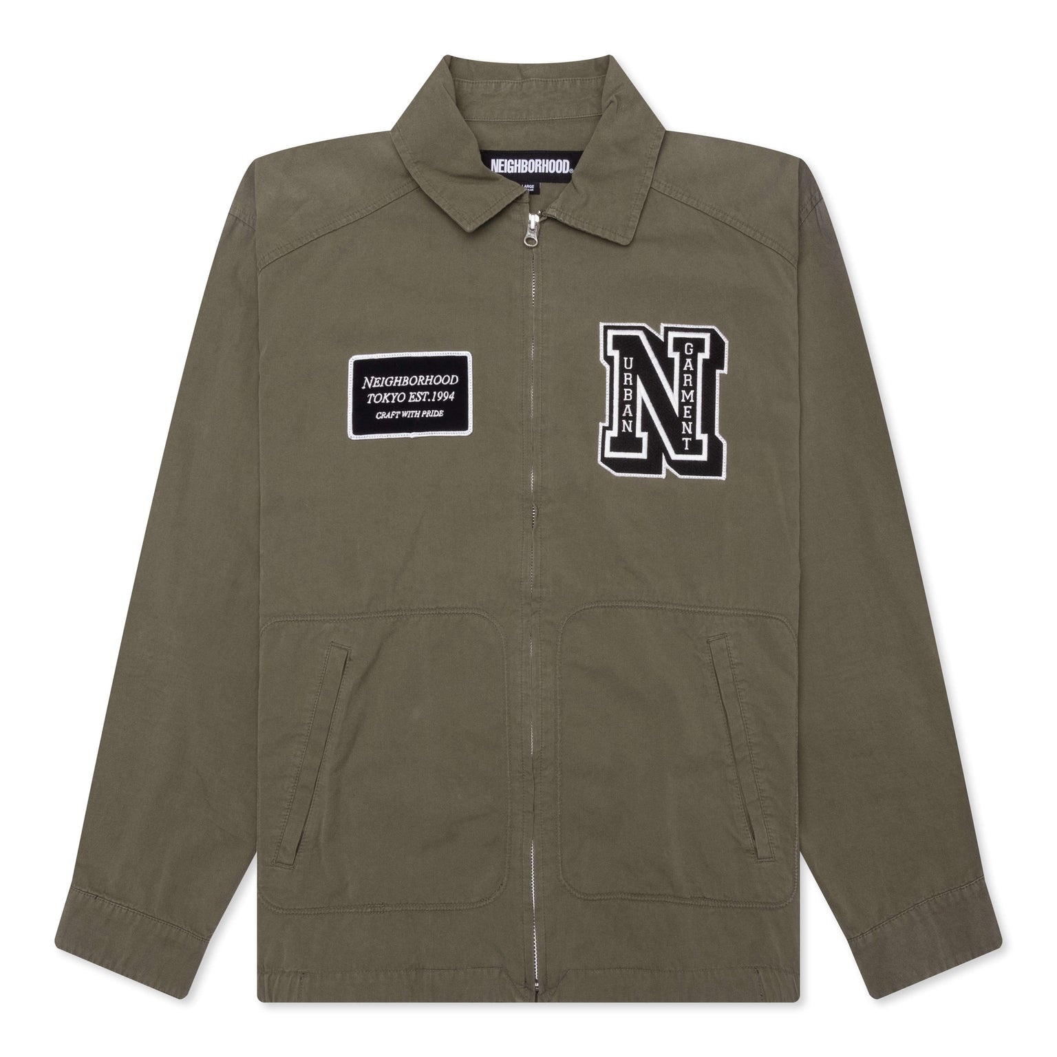 WASHED ZIP WORK JACKET - OLIVE DRAB - 1