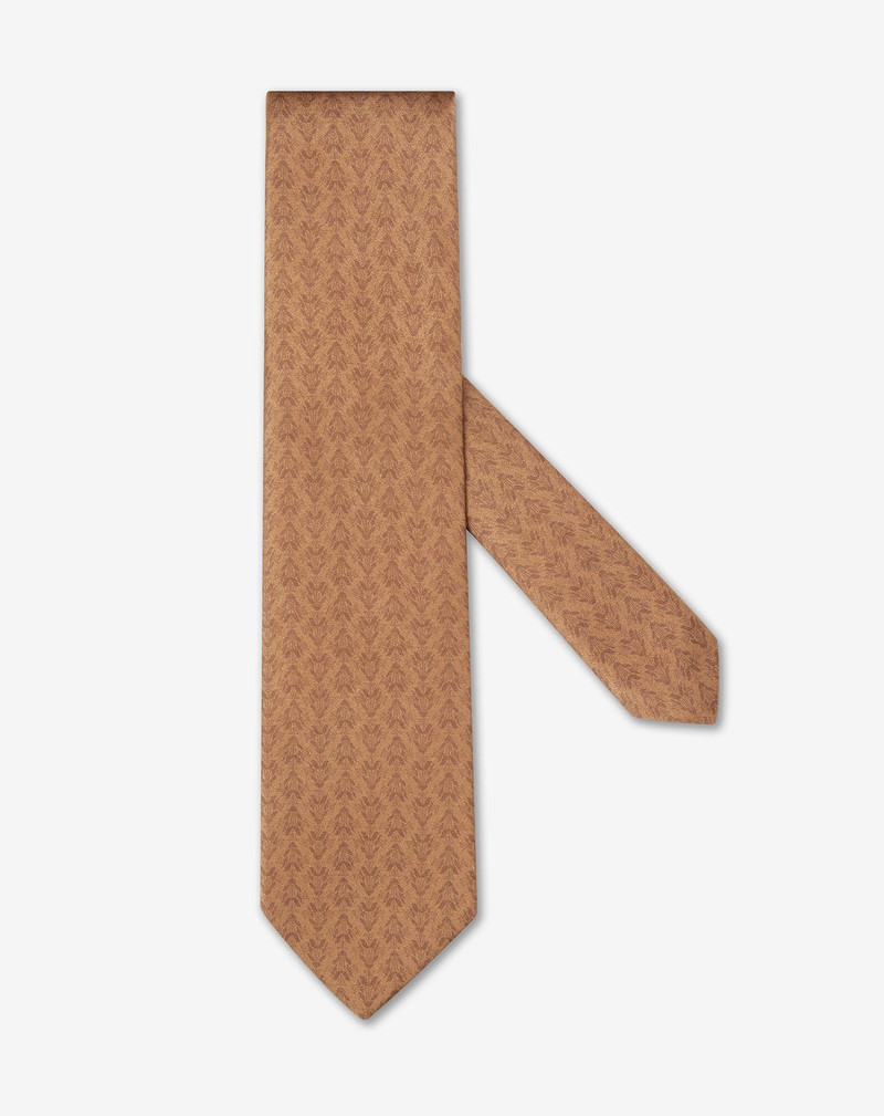 Light brown pure silk tie with floral pattern 1