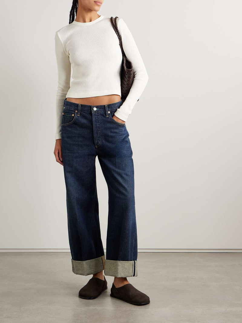 Citizens of Humanity Pilar cropped waffle-knit cotton T-shirt Off-white outlook