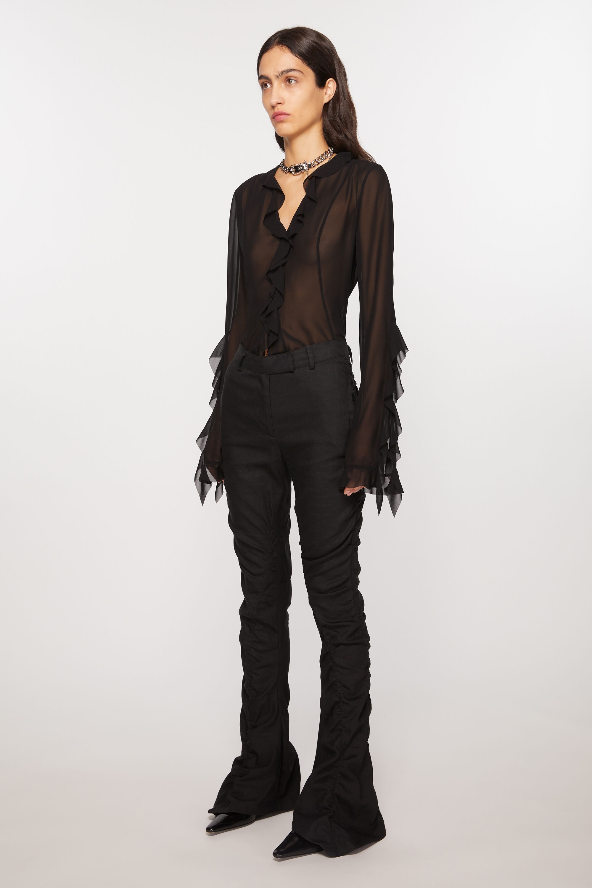 Fluid linen trousers - Black - 3