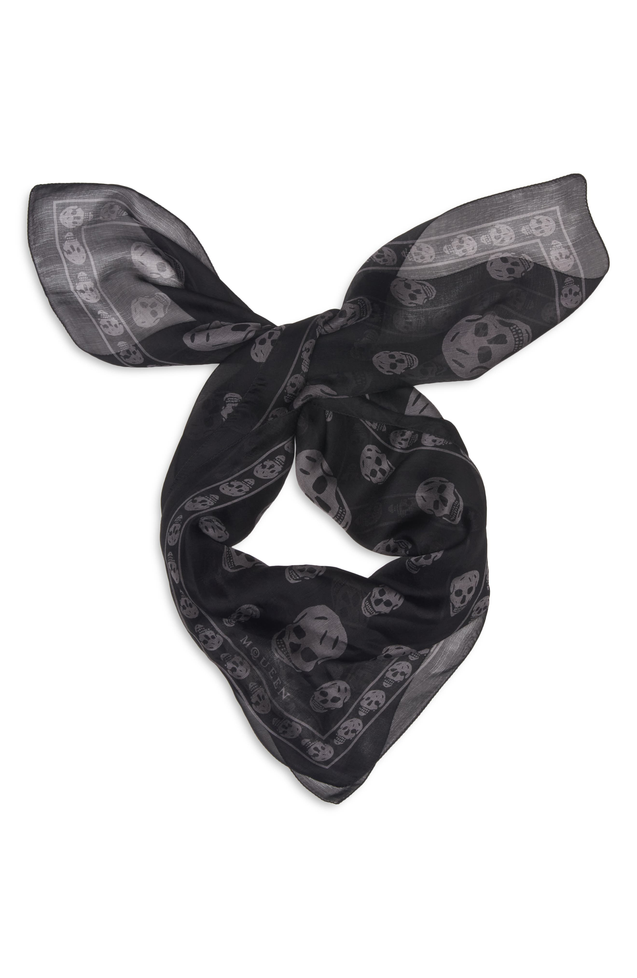 McQueen Skull Print Silk Scarf in Black/Dark Grey at Nordstrom - 3