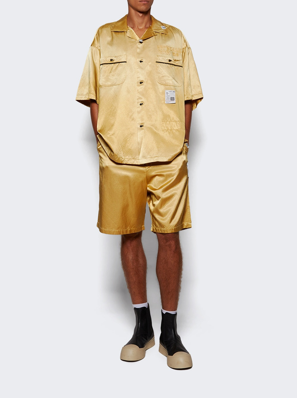 Aged Satin Shorts Yellow - 5