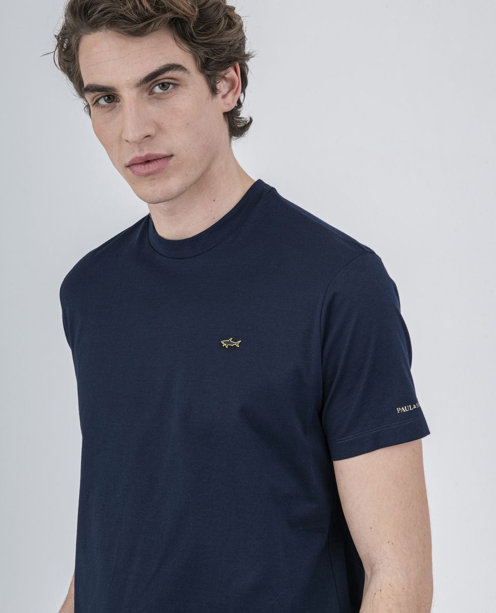 Organic Cotton T-Shirt With Gold Placquered Metallic Shark - 5