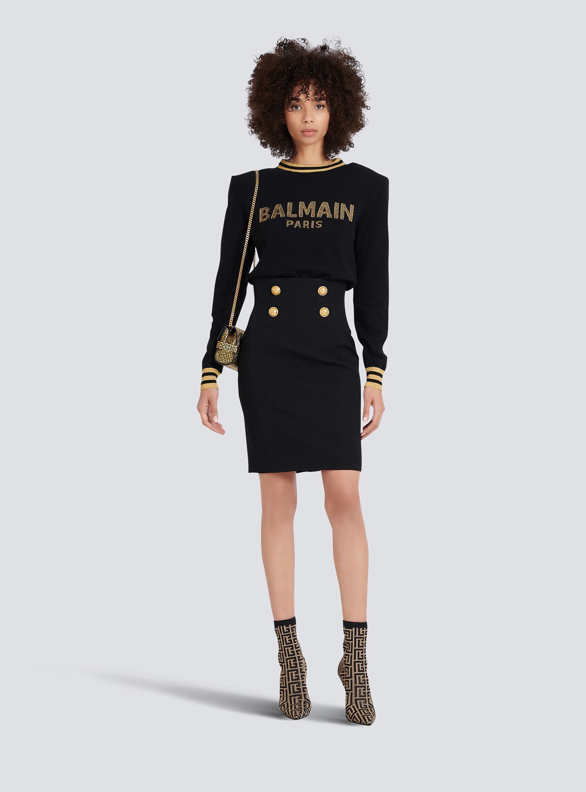 Cropped wool sweatshirt with gold Balmain logo - 2