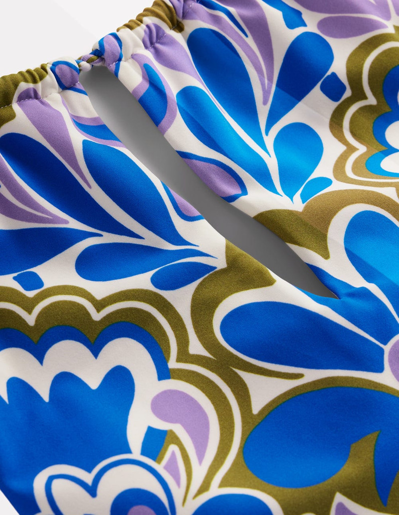 String High Neck Swimsuit-Kingfisher Blue, Freesia Stamp 6