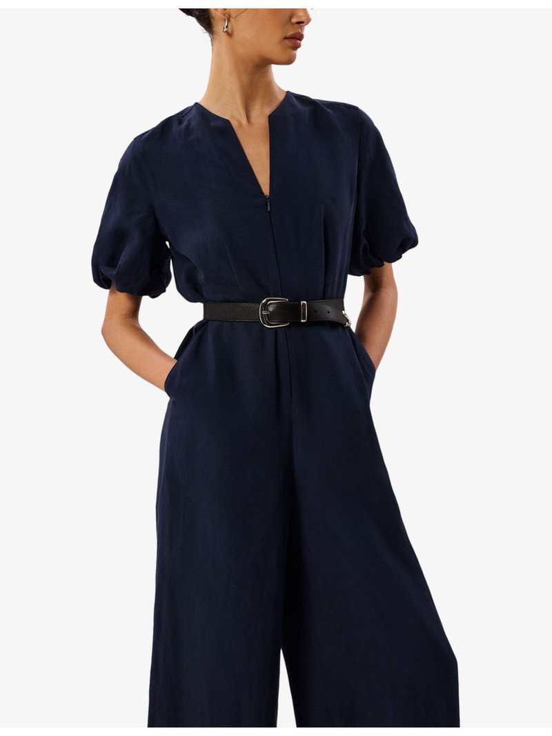 V-Neck Tie-Waist Linen-Blend Jumpsuit 3
