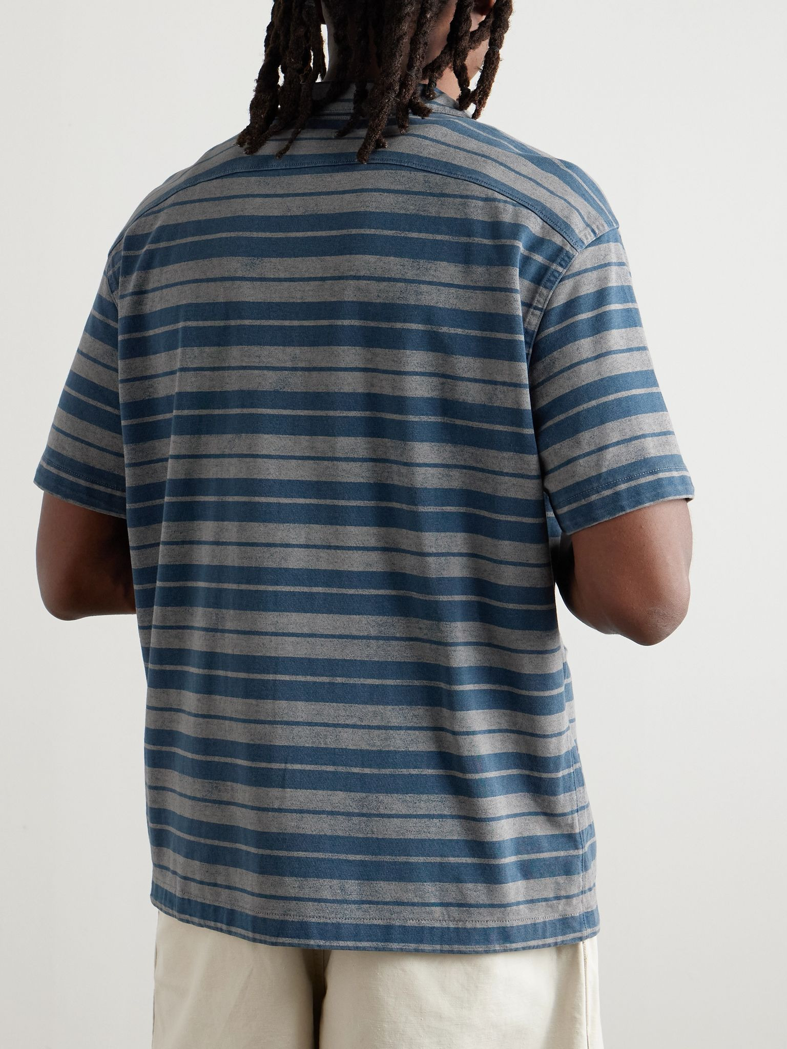 Jasper Convertible-Collar Indigo-Dyed Striped Cotton Shirt Blue - 4