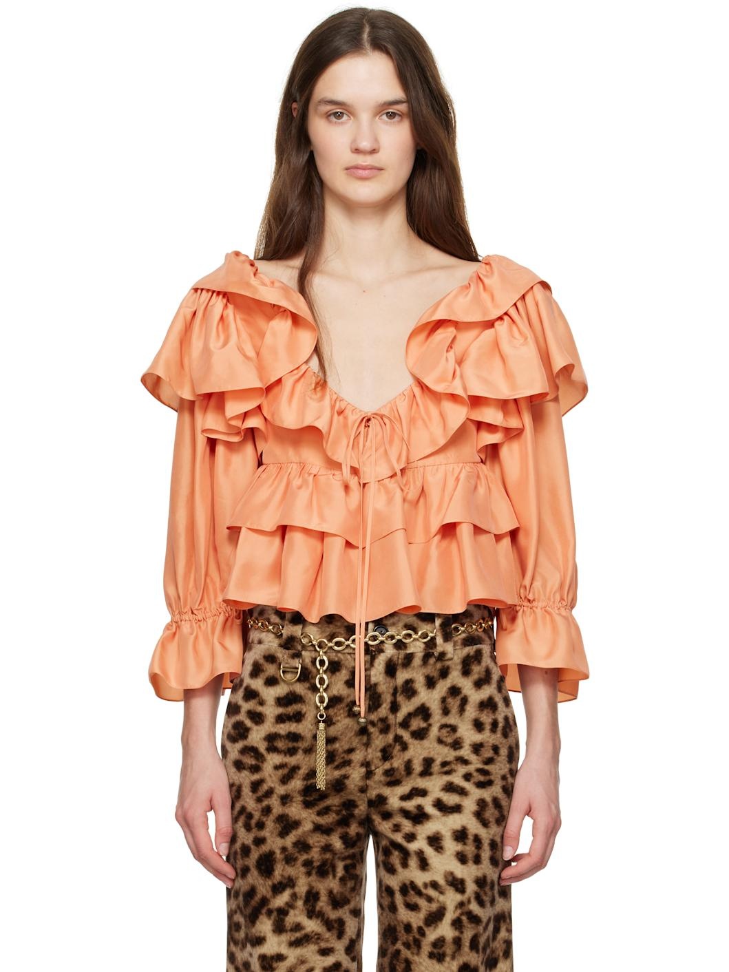 Orange Cropped Ruffle Blouse - 1