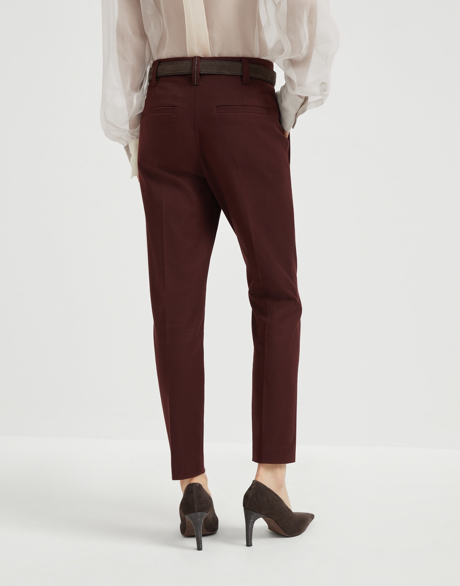 Stretch cotton cover cigarette trousers with monili - 2