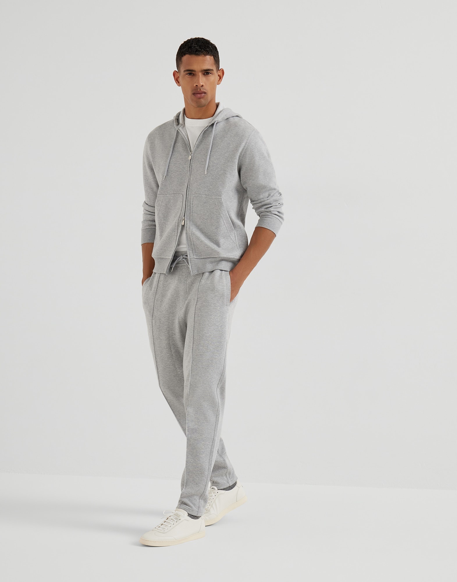 Cotton, cashmere and silk French terry double cloth trousers with Crête detail - 4