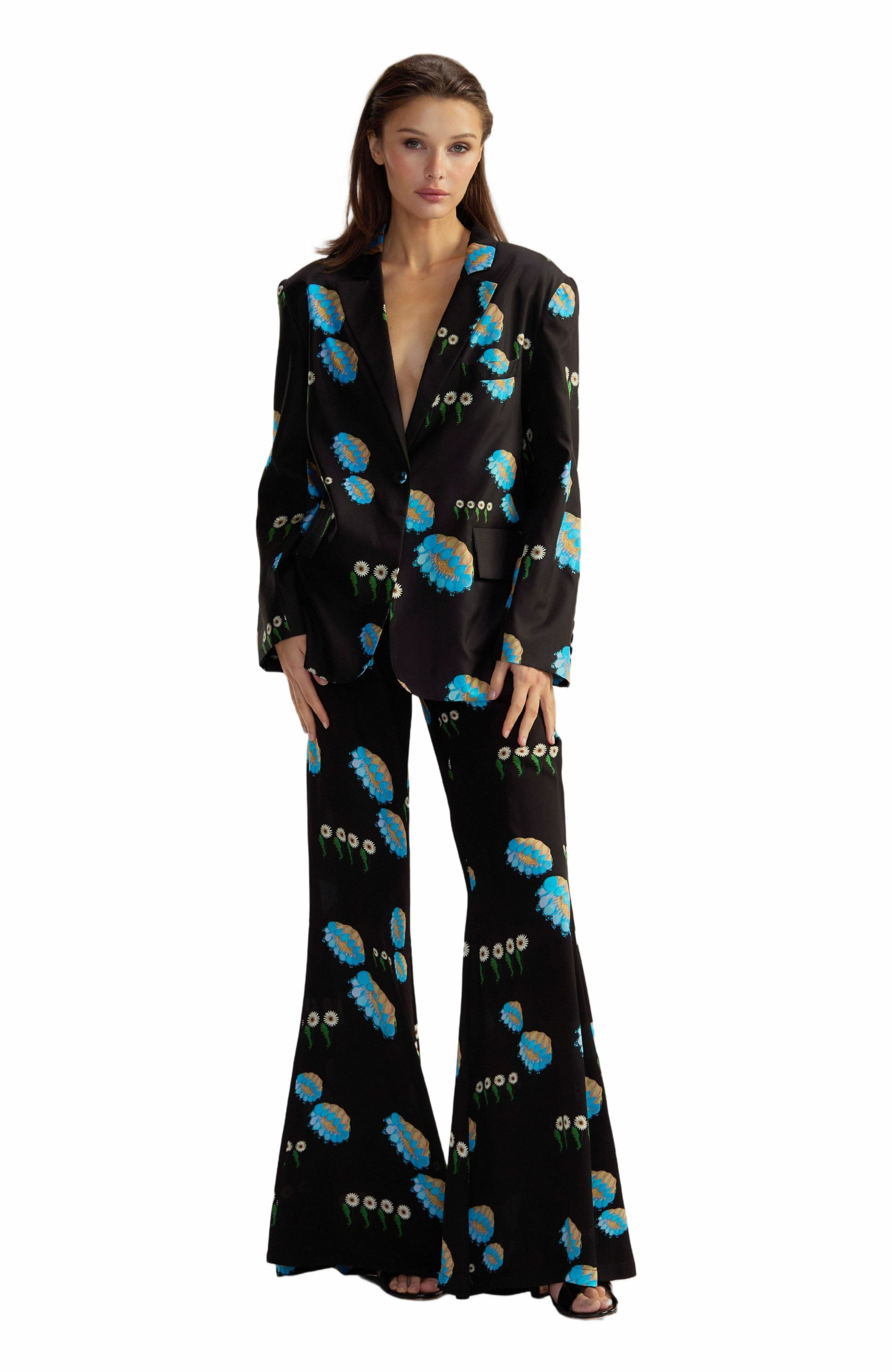 Cynthia Rowley Blake Flared Pants in Black Floral at Nordstrom - 1