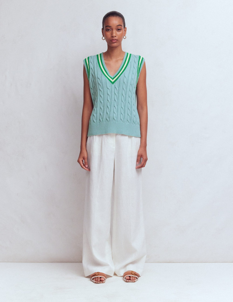 Maeve Cable V Neck Tank-Blue, Green 8