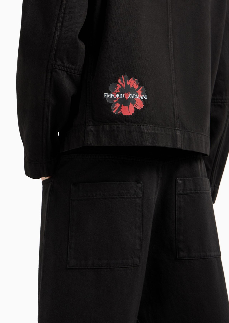 Garment-dyed bull denim jacket with Mon Amour print 5