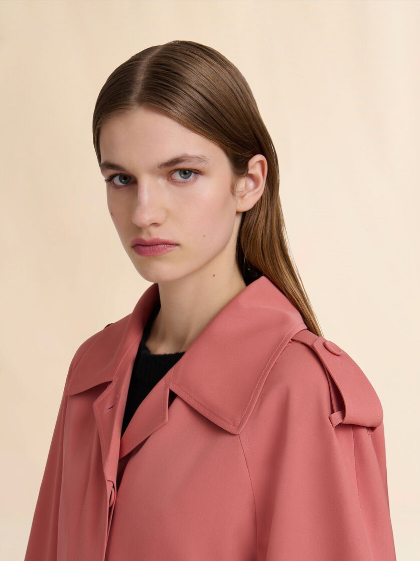 PINK WOOL SHORT TRENCH COAT WITH MARNI SYMBOL - 4
