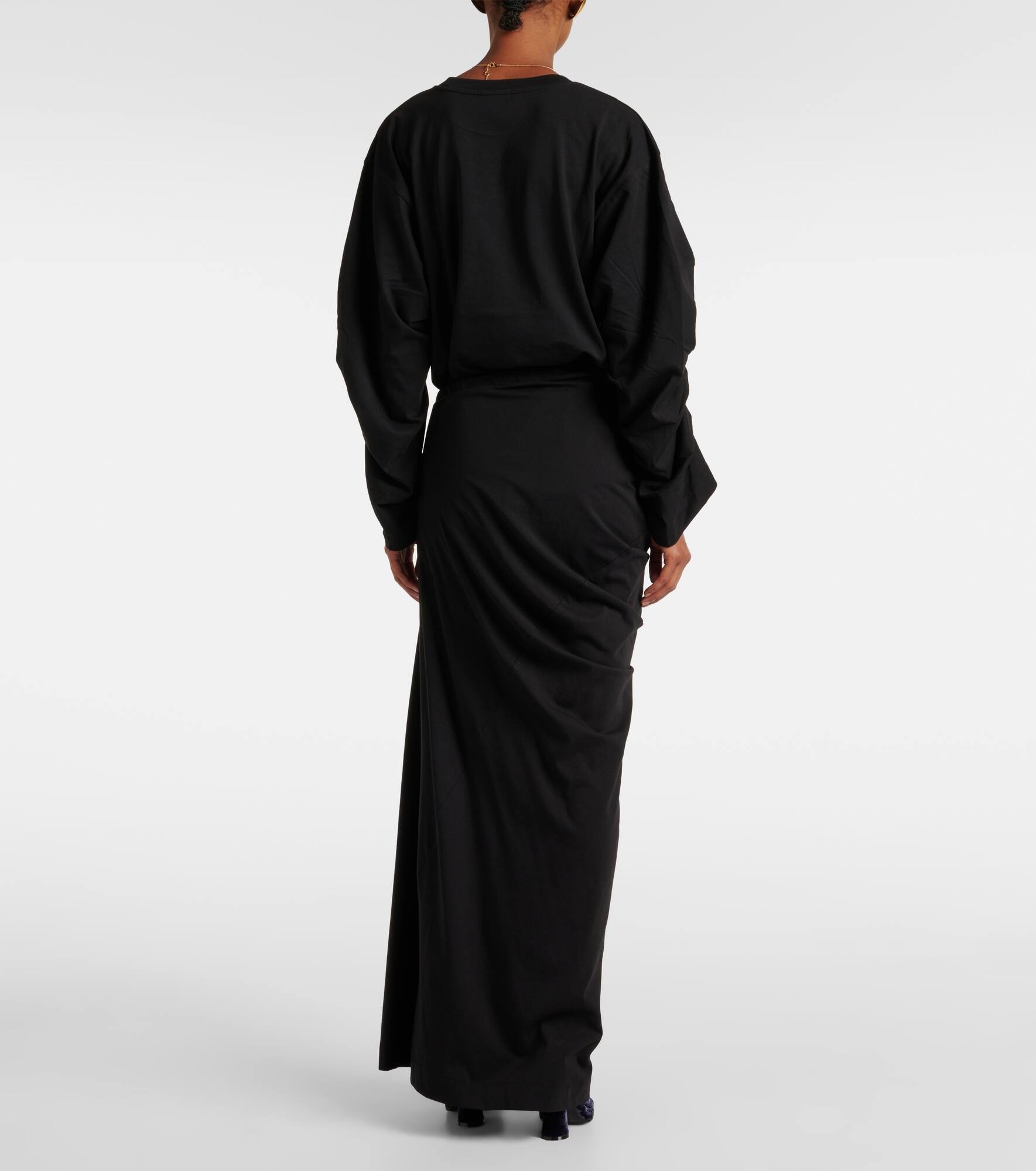 Draped cotton jersey maxi skirt - 3