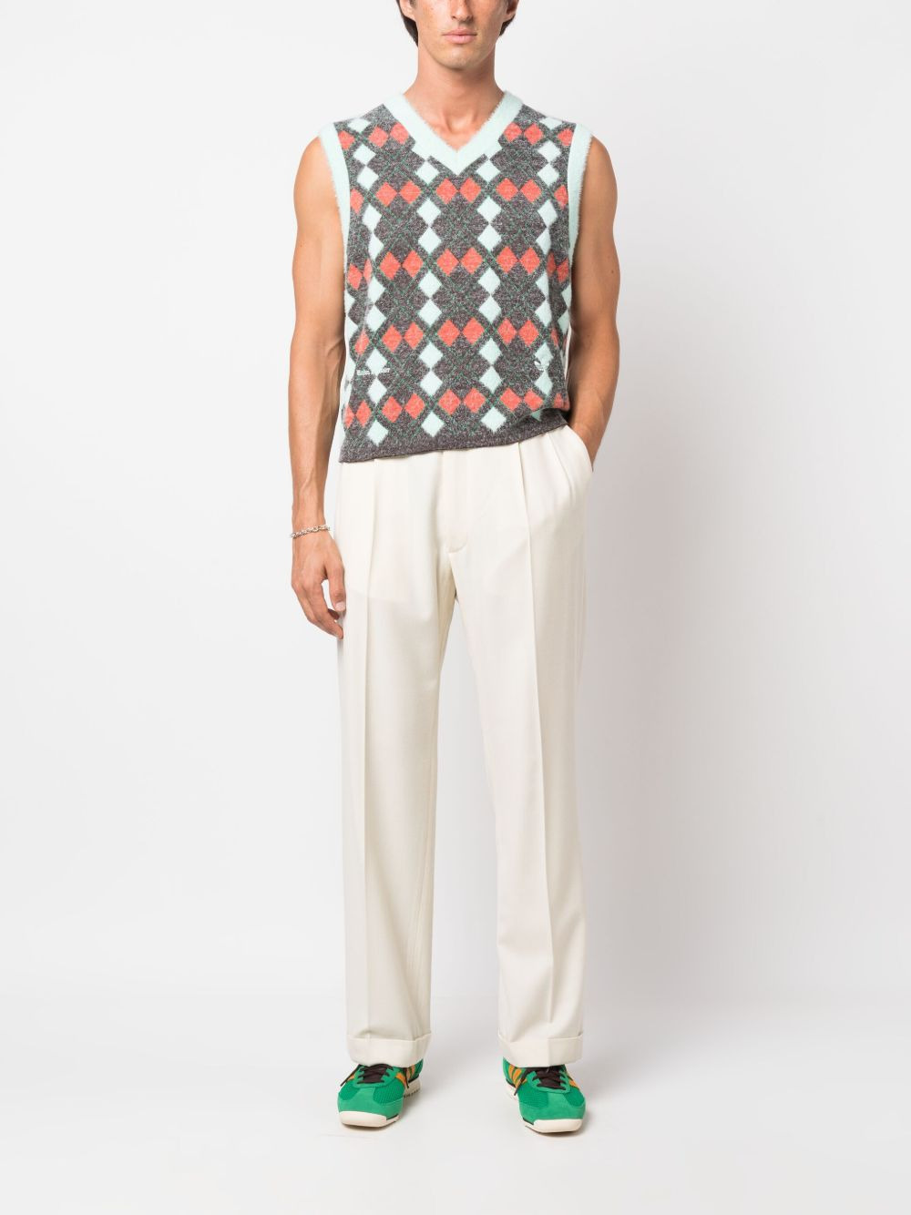 x Wales Bonner argyle-check knitted vest - 3