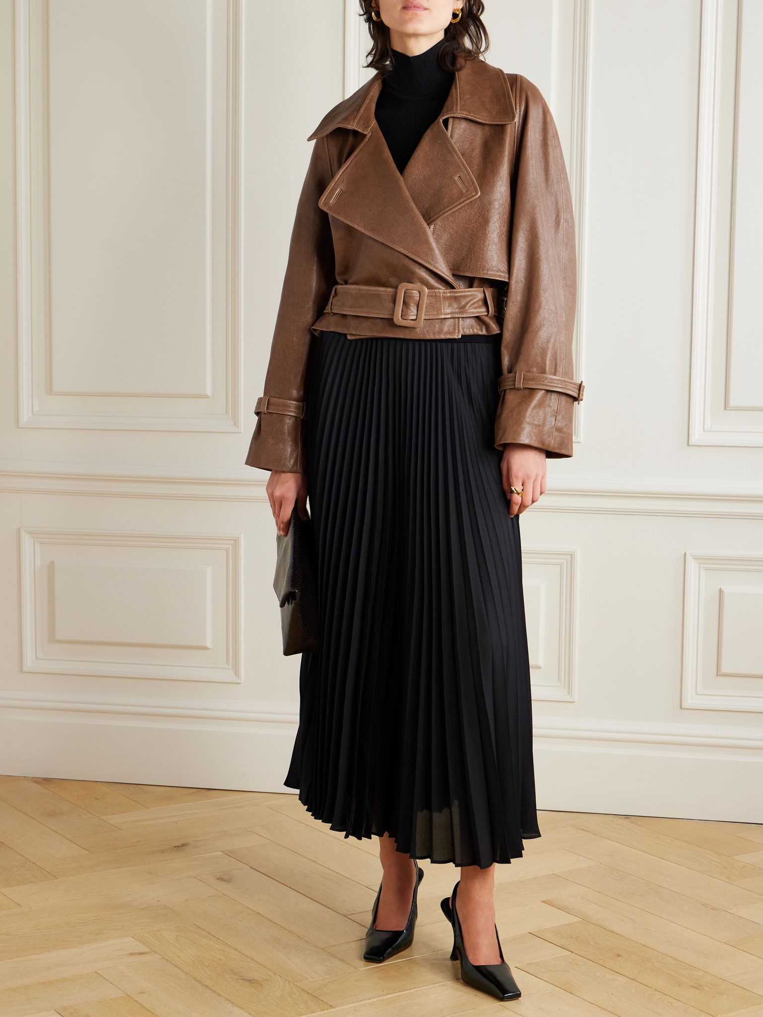 Hatti cropped belted leather jacket Camel - 2