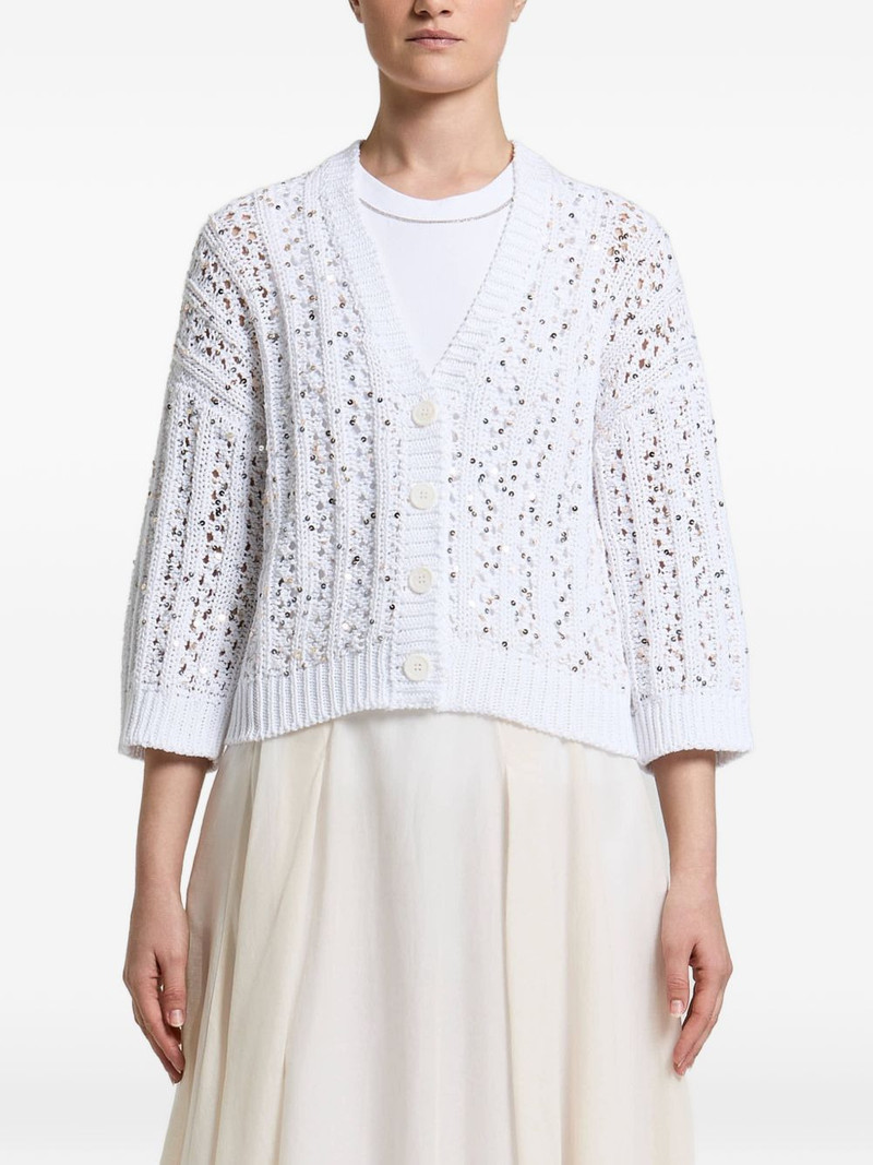 sequin-embellished open-knit cardigan 1