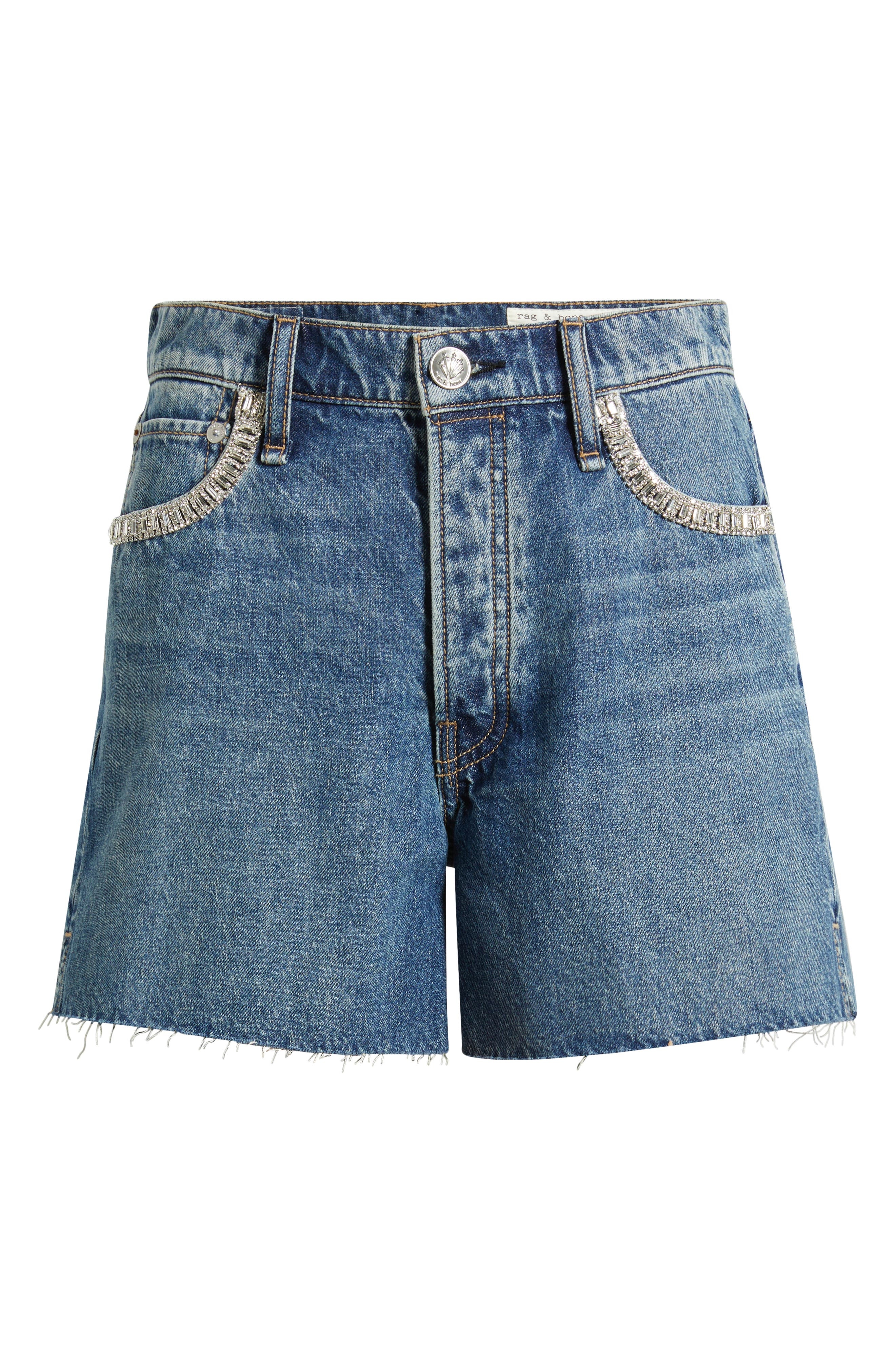 rag & bone Embellished High Waist Raw Hem Cutoff Denim Shorts in Evjwl at Nordstrom - 5