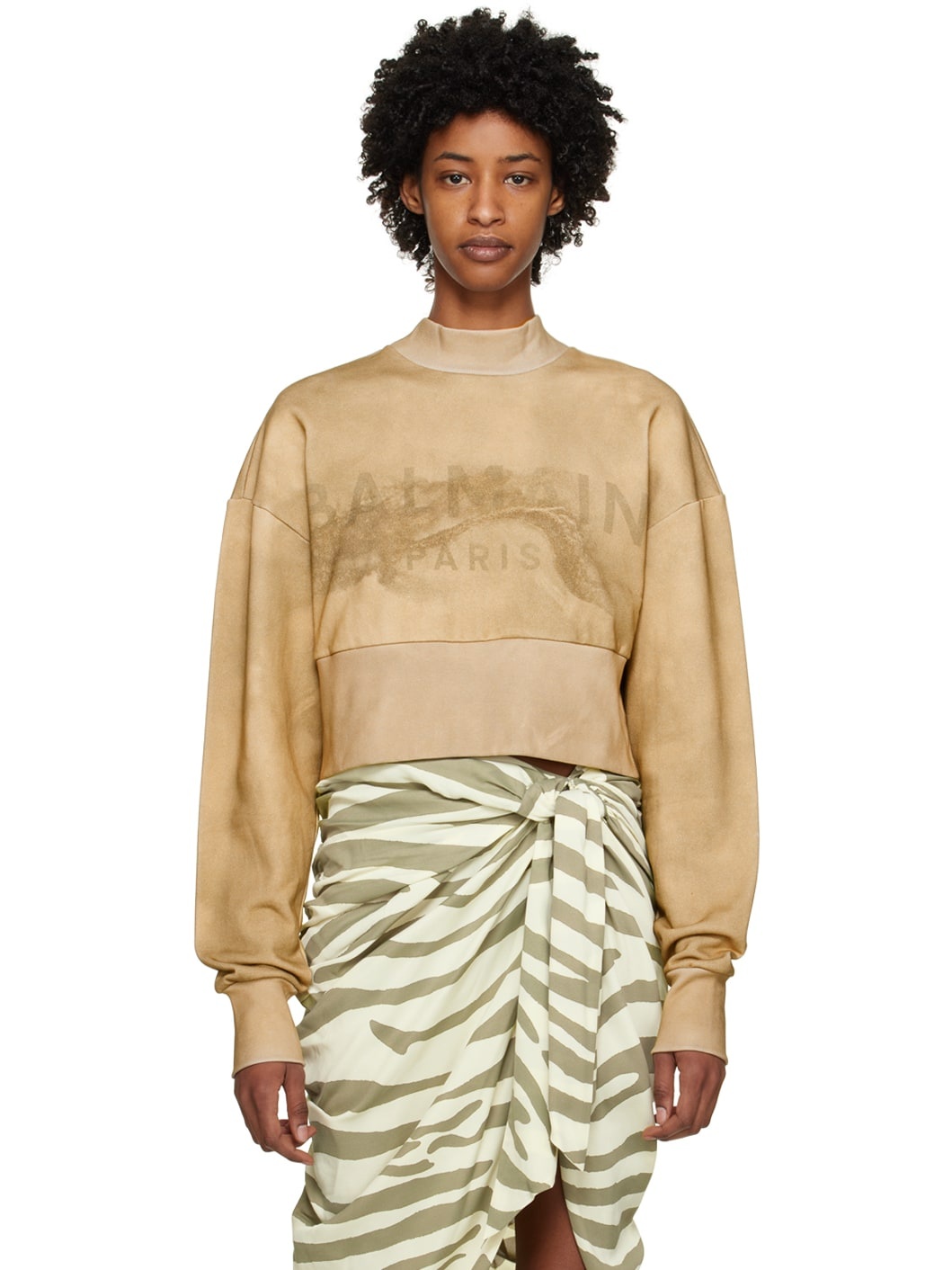Taupe Cropped Sweatshirt - 1