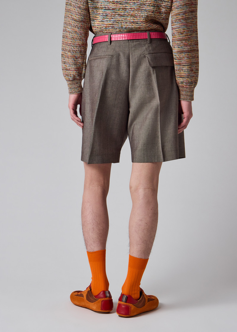 Brown Wool-Mohair Pleated Shorts 10