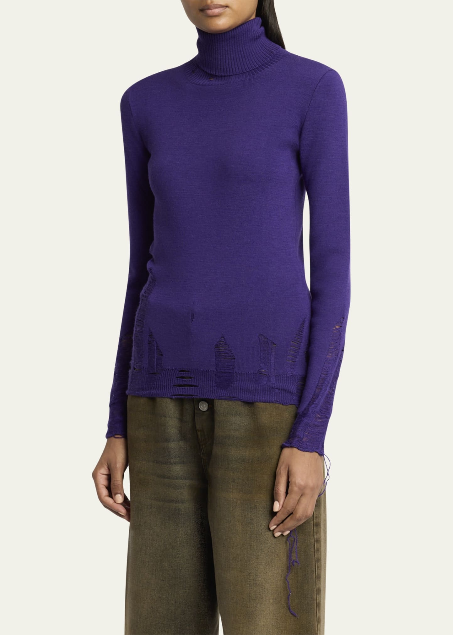 Distressed Turtleneck Pullover - 4