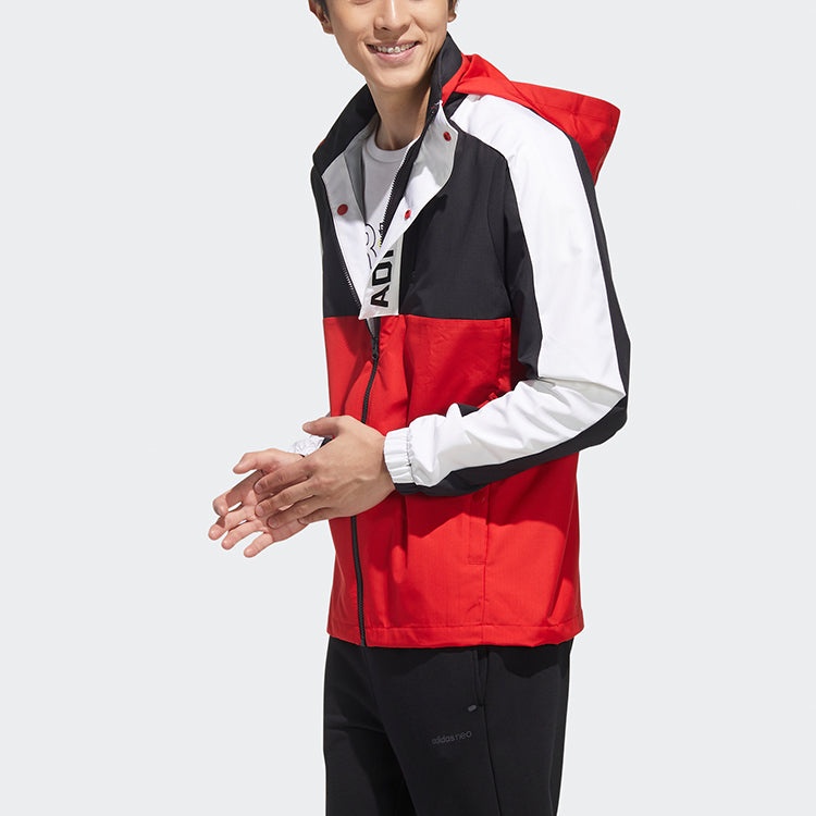 adidas neo hooded Zipper Colorblock Sports Jacket Red GQ3281 - 4