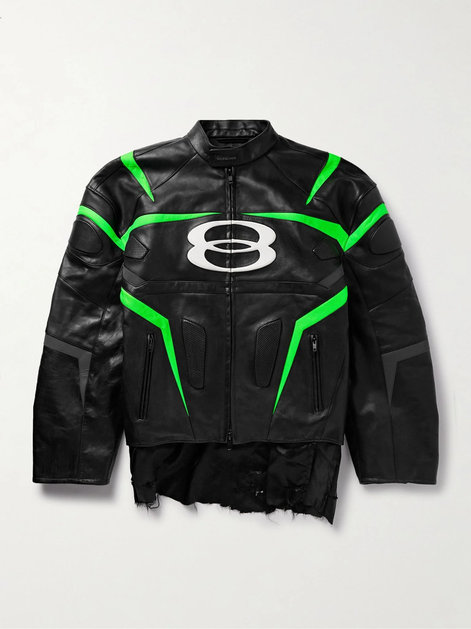 Racer Oversized Distressed Panelled Leather Jacket Black - 1