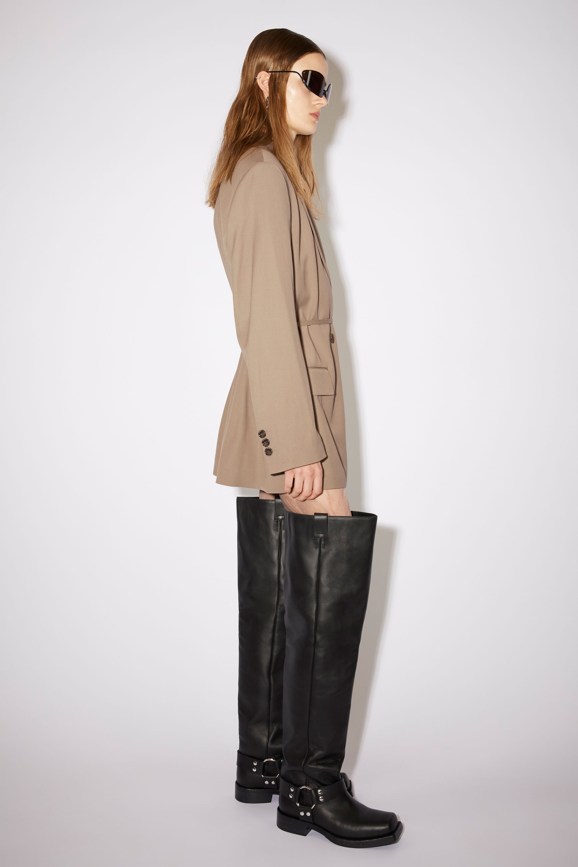 Double-breasted belt suit jacket - Taupe grey - 4