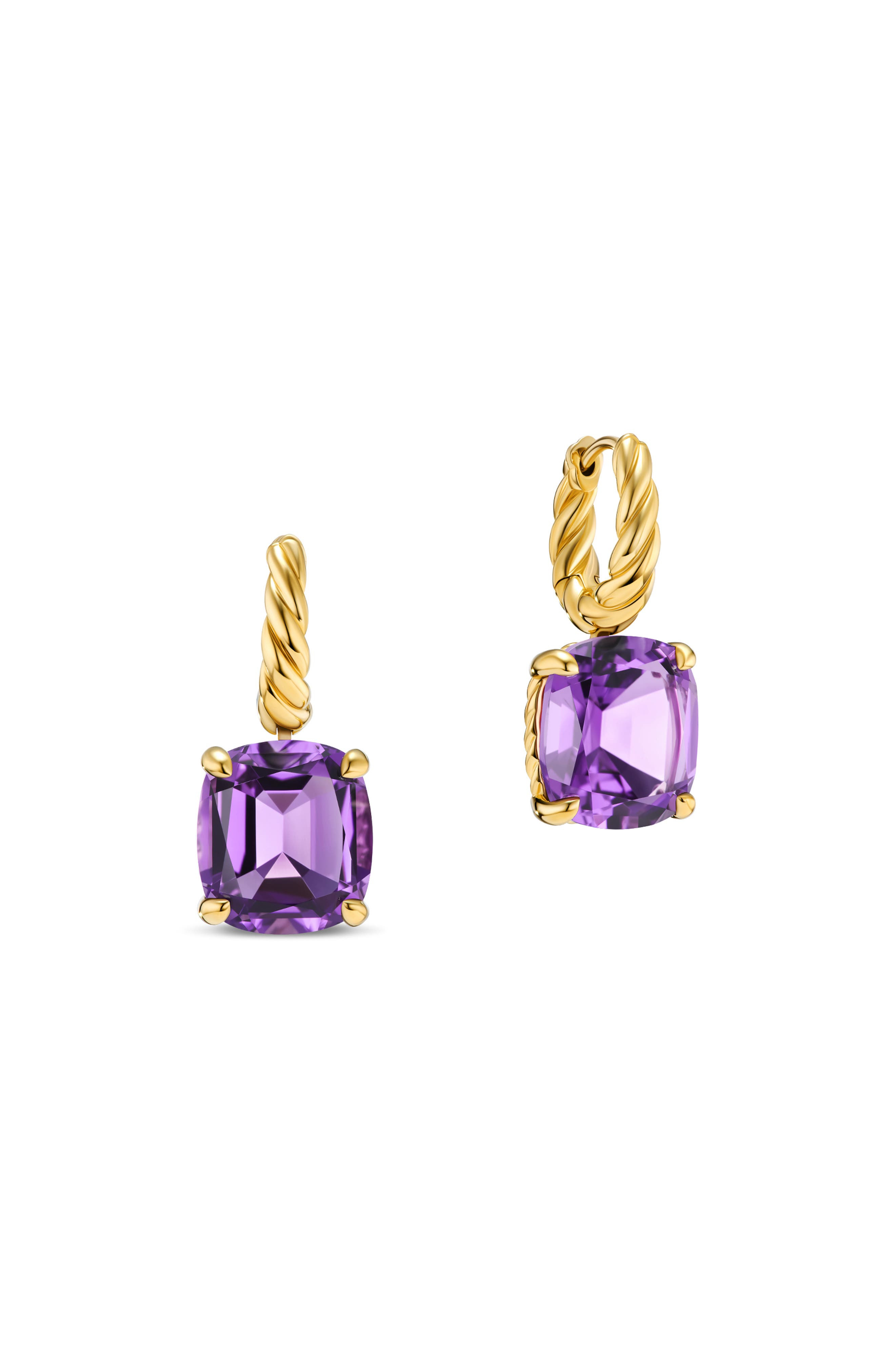 David Yurman Marbella Stone Drop Huggie Hoop Earrings in 18K Yellow Gold/Amethyst at Nordstrom - 5