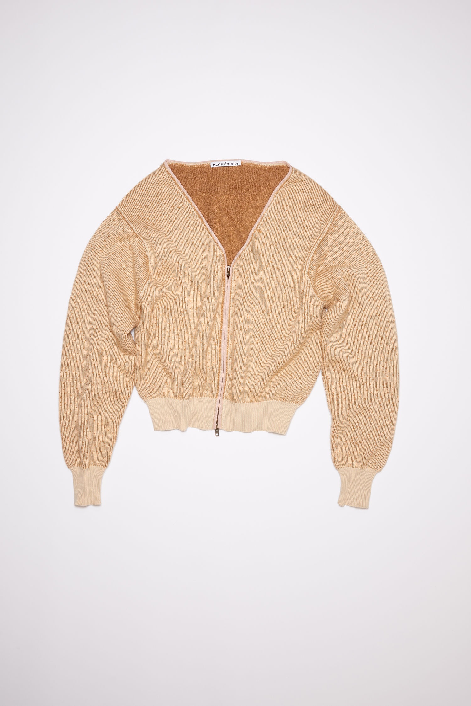 V-neck cardigan - Ecru/camel - 4