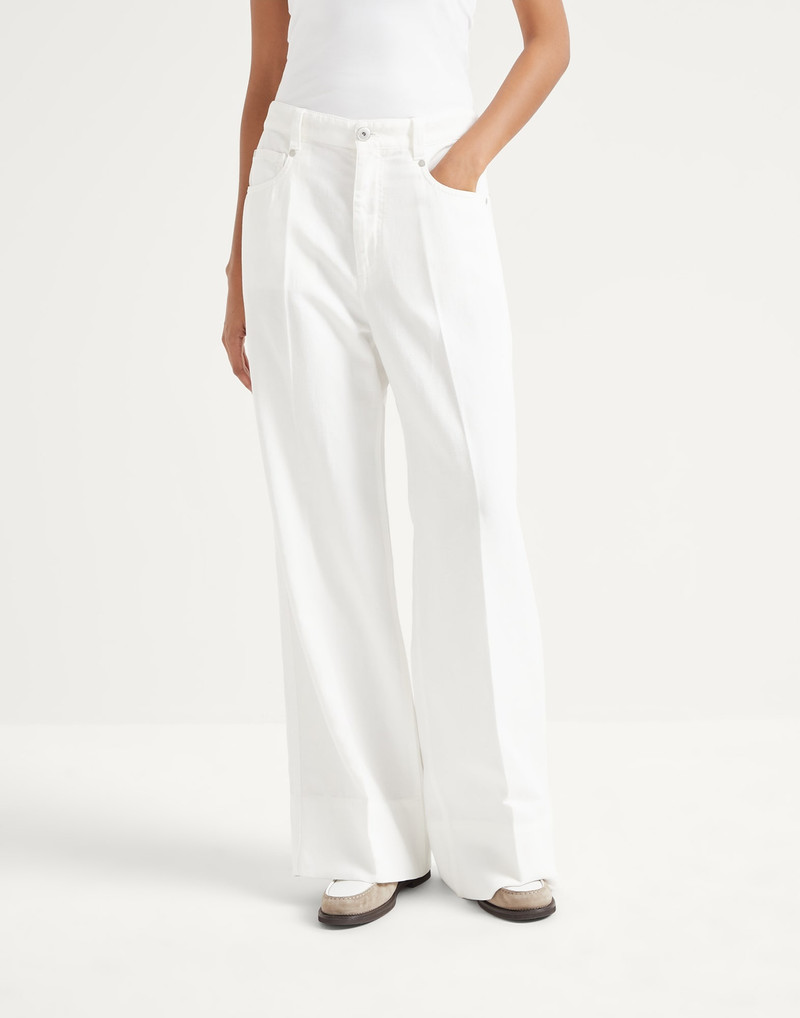 Garment-dyed cotton and linen cover loose trousers with monili 1