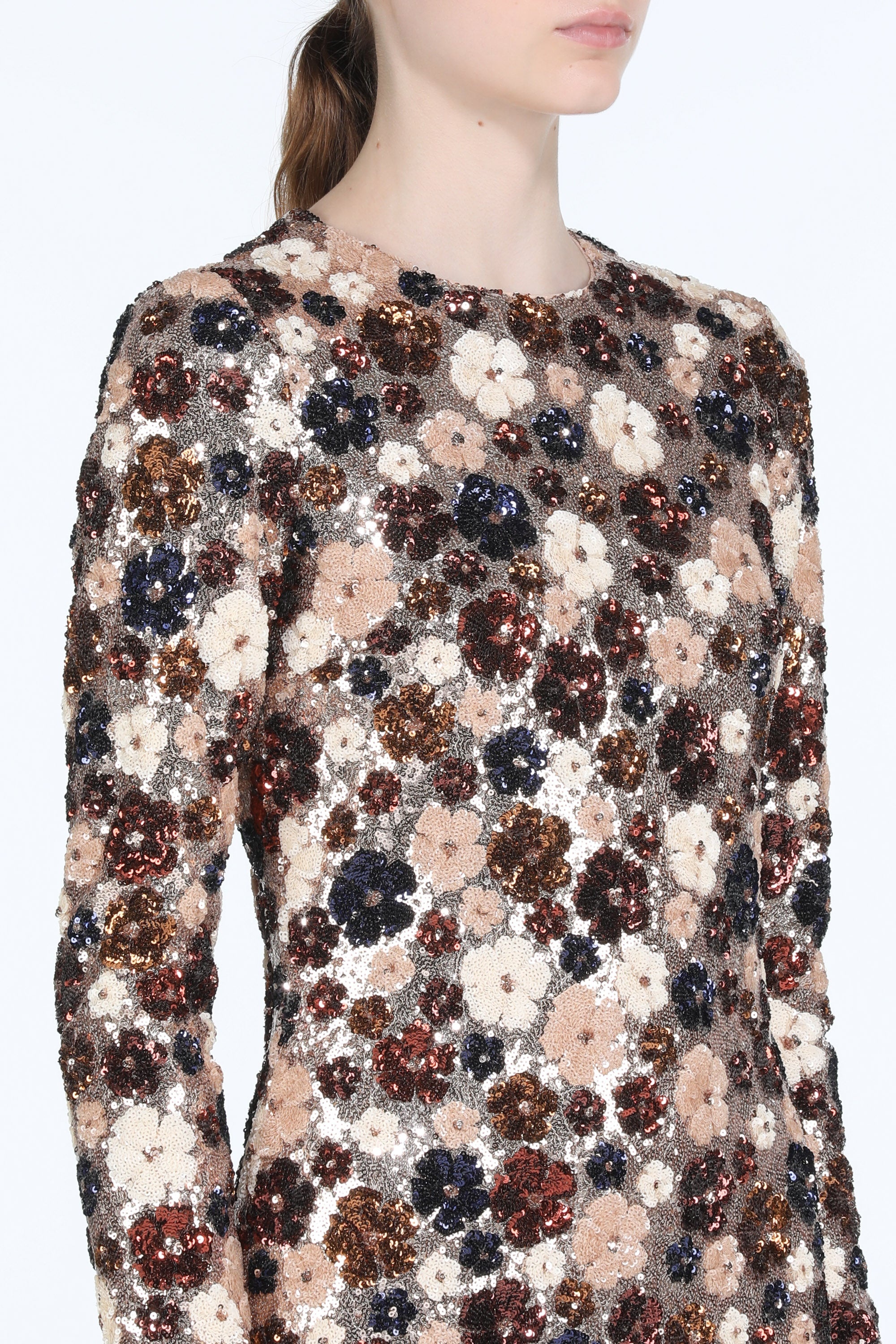 FLORAL-EMBELLISHED SEQUIN LONG DRESS - 4