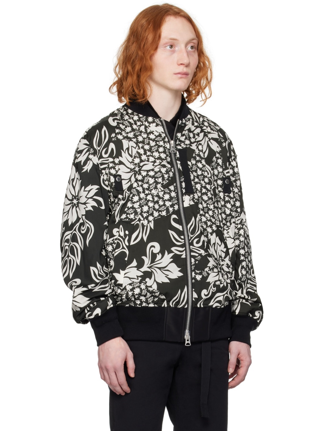 Black & White Floral Bomber Jacket - 2