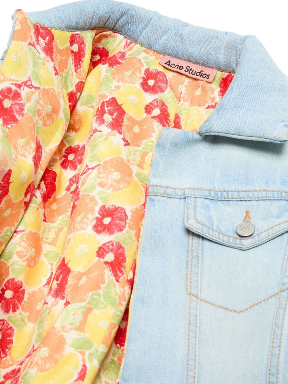 floral-lining denim jacket - 7